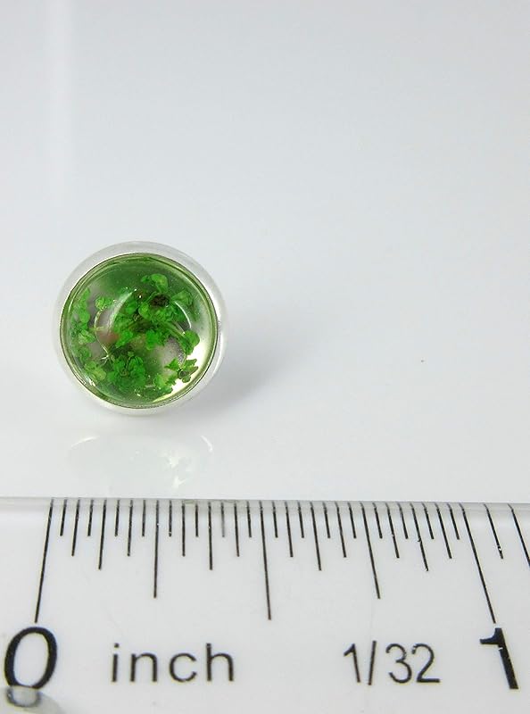 Summerfield Collection Silver-tone Clear and Dried Flower Resin Stud Earrings 10mm (Green)