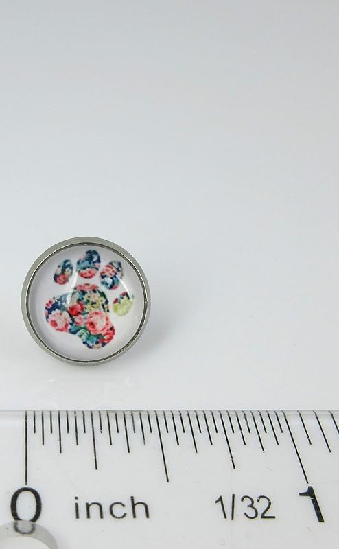 Summerfield Collection Stainless Steel White and Flower Paw Print Glass Stud Earrings 12mm