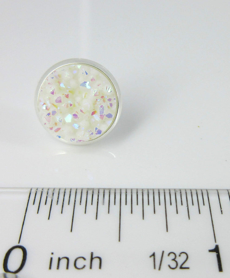 Silver-tone Solid AB Faux Druzy Stone Stud Earrings 12mm (White)