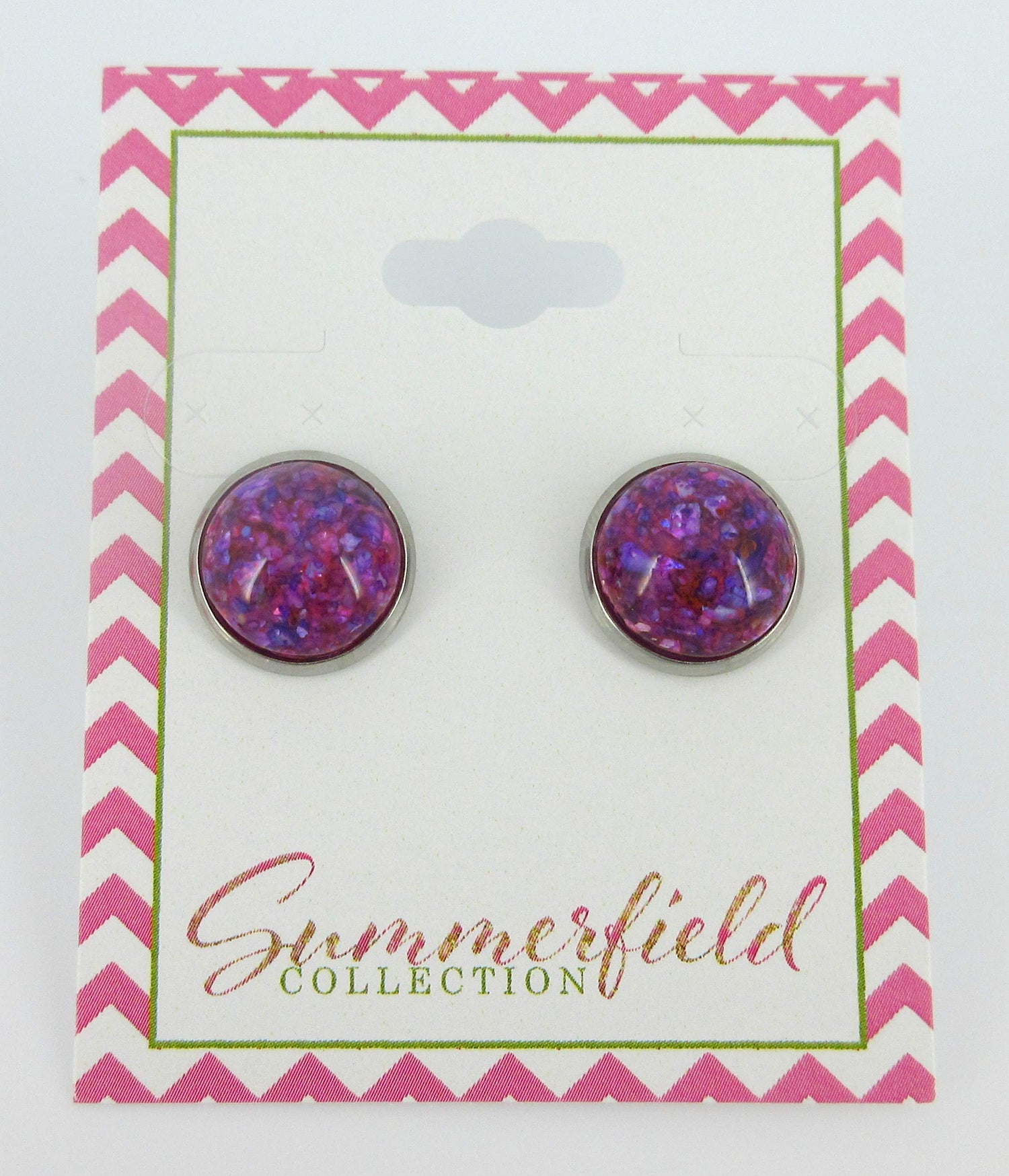 Stainless Steel Magenta Purple Faux Shell Stud Earrings 12mm