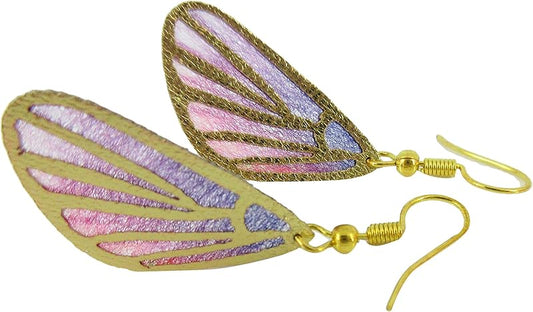 Summerfield Collection Gold Tone Butterfly Wing Fabric Dangle Earrings (Hot Pink and Purple)