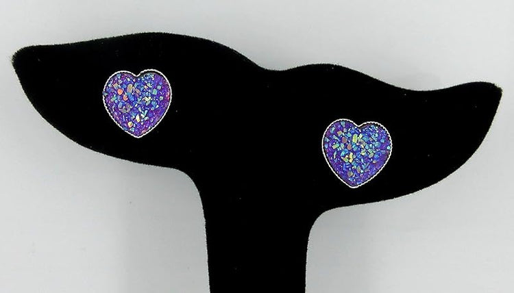 Summerfield Collection Silver-tone Heart Faux Druzy Stone Stud Earrings 12mm (Purple AB)