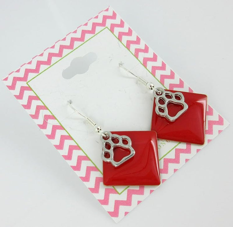 Summerfield Collection Silver-tone Paw Print Charm Enamel Dangle Earrings (Red)
