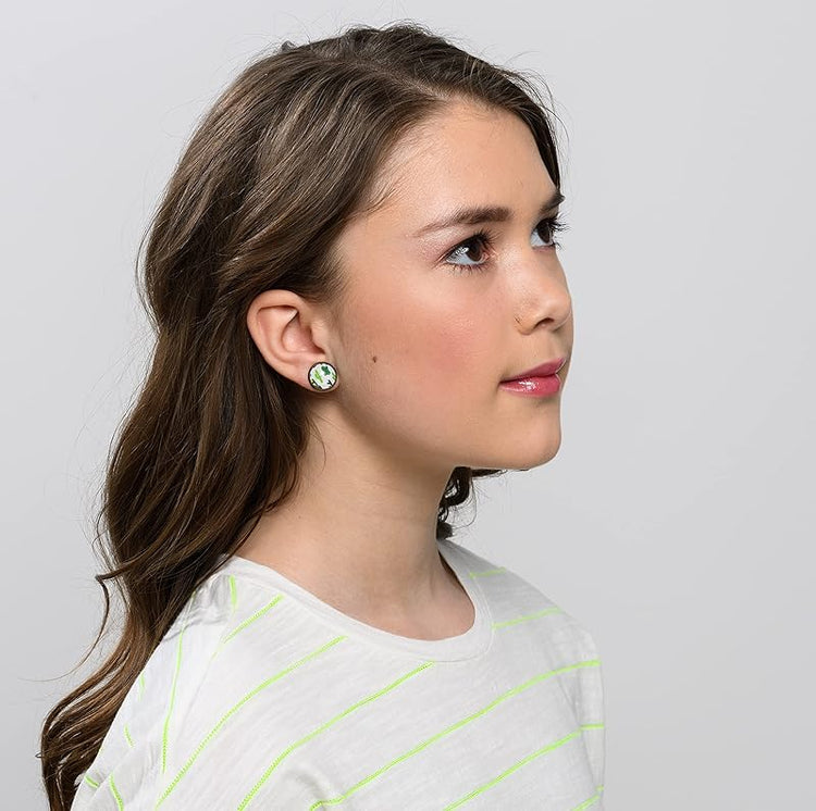 Summerfield Collection Antiqued Gold-tone Cactus Print Glass Stud Earrings 12mm