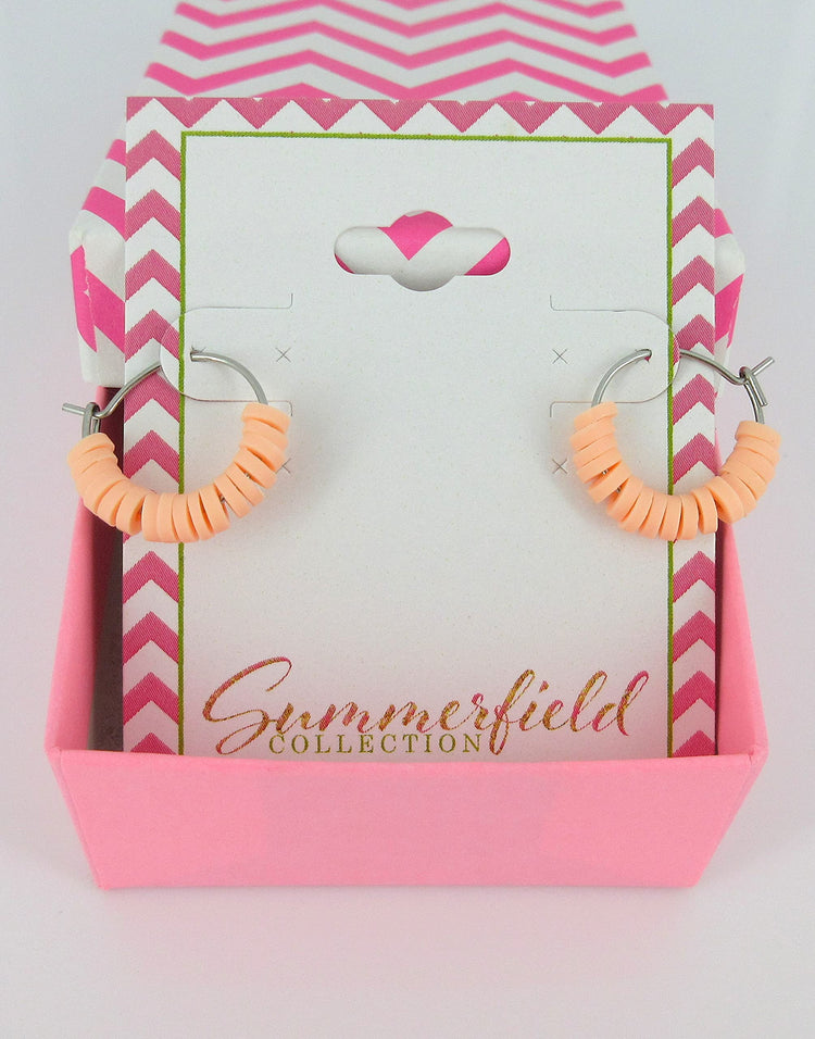 15mm Stainless Steel Polymer Clay Katsuki Bead Hoop Earrings (Light Peach)