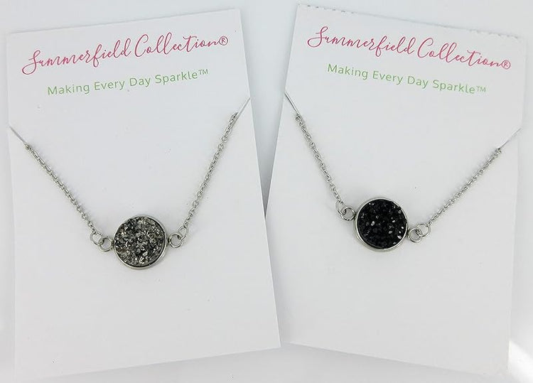 Summerfield Collection Stainless Steel Faux Druzy Stone Pendant Necklace (Black)