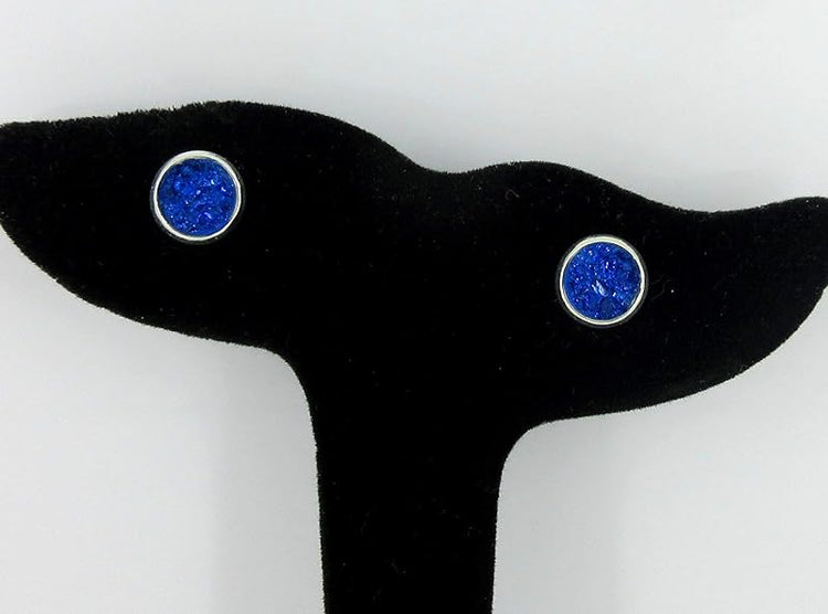 Summerfield Collection Silver-tone Faux Druzy Stone Stud Earrings 8mm (Royal Blue)