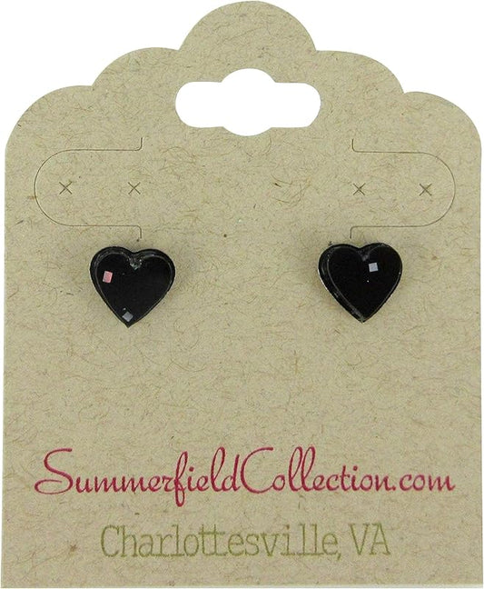 Summerfield Collection Stainless Steel Glitter Acrylic Heart Stud Earrings 8mm (Black and Silver)