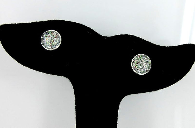 Summerfield Collection Silver-tone Green Red and Holographic Glitter Glass Stud Earrings Hand-painted 8mm