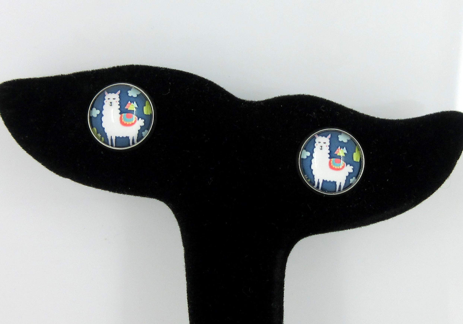 Stainless Steel Llama Print Glass Stud Earrings 12mm