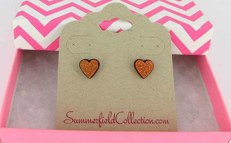Summerfield Collection Stainless Steel Glitter Acrylic Heart Stud Earrings 8mm (Orange)