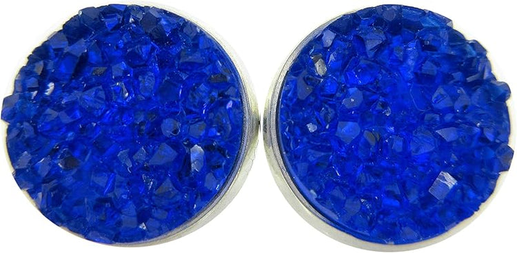 Summerfield Collection Silver-tone Faux Druzy Stone Stud Earrings 12mm (Deep Royal Blue)