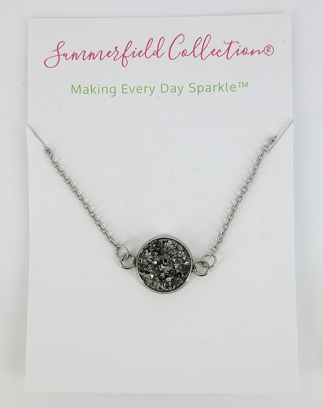 Summerfield Collection Stainless Steel Faux Druzy Stone Pendant Necklace (Gunmetal)