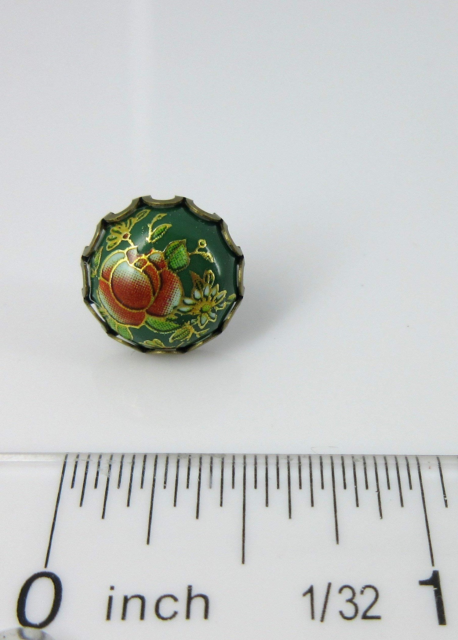 Antiqued Gold-tone Floral Print Stud Earrings 12mm