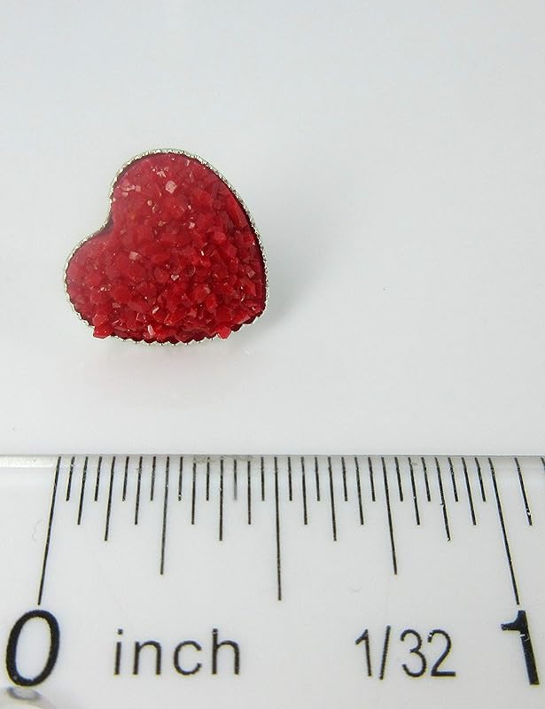 Summerfield Collection Silver-tone Heart Faux Druzy Stone Stud Earrings 12mm (Matte Red)