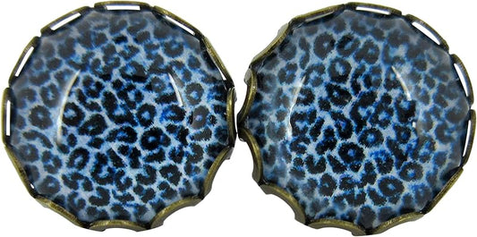 Summerfield Collection Antiqued Gold-tone Animal Print Glass Stud Earrings 12mm (Med Blue)
