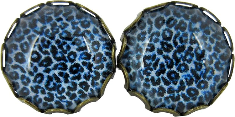 Summerfield Collection Antiqued Gold-tone Animal Print Glass Stud Earrings 12mm (Med Blue)