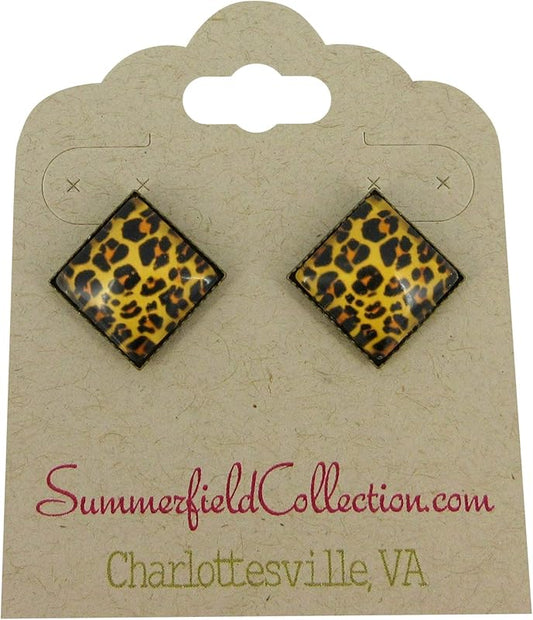 Summerfield Collection Antiqued Gold-tone Animal Print Stud Earrings Geometric Square Shaped 12mm