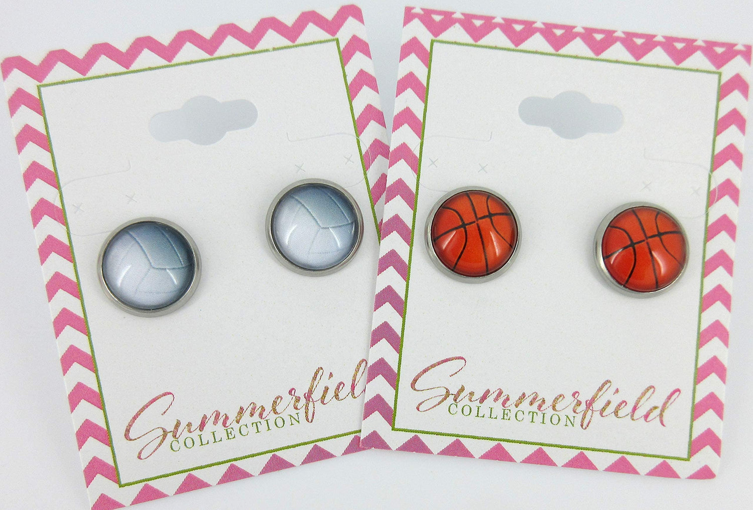 Stainless Steel Volleyball Print Glass Stud Earrings 12mm