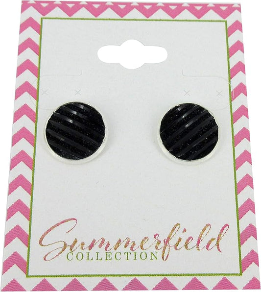 Summerfield Collection Silver-tone Frosted Metallic Stripe Stud Earrings 12mm (Black)
