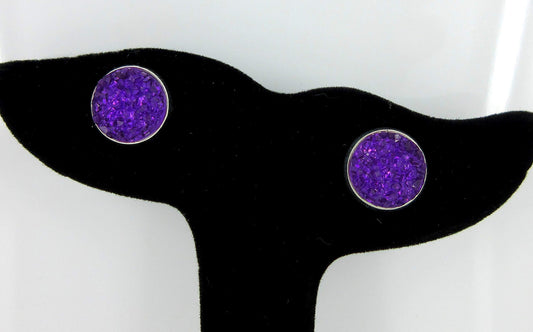 Silver-tone Faux Druzy Stone Stud Earrings 12mm