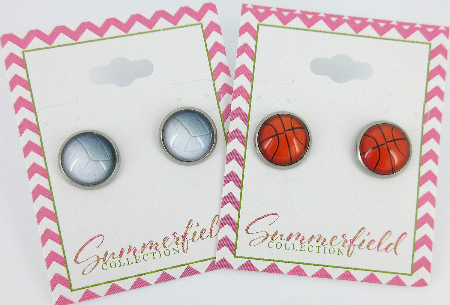 Stainless Steel Basketball Print Glass Stud Earrings 12mm