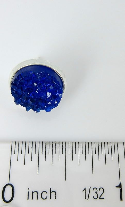 Summerfield Collection Silver-tone Faux Druzy Stone Stud Earrings 12mm (Deep Royal Blue)