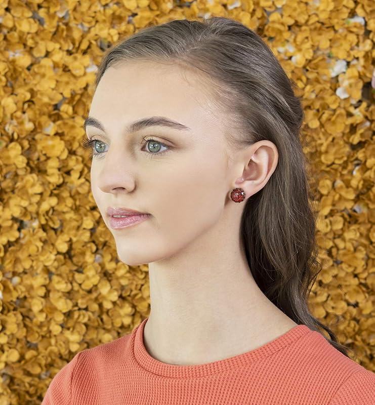 Summerfield Collection Antiqued Gold-tone Animal Print Glass Stud Earrings 12mm (Red)