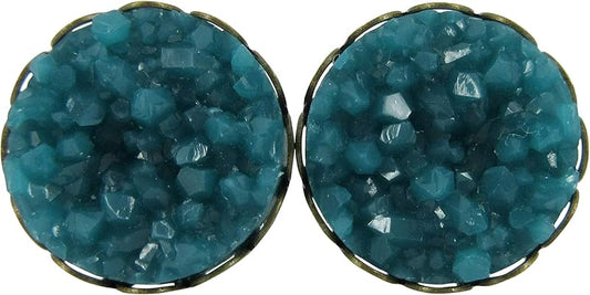 Summerfield Collection Antiqued Gold-tone Faux Druzy Stone Stud Earrings 12mm (Deep Teal Blue/Green)