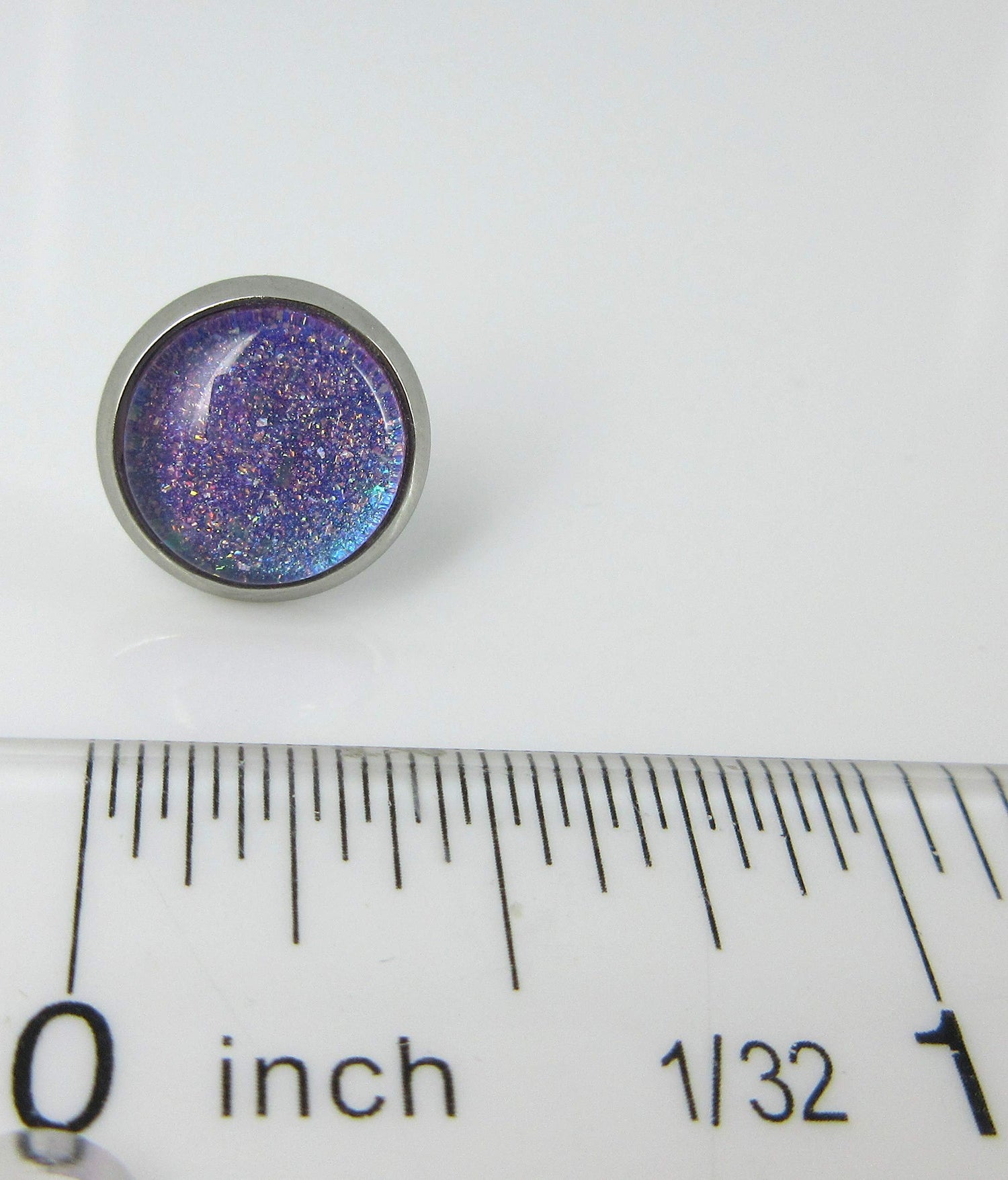 Stainless Steel Blue Purple Glitter Glass Stud Earrings Hand-painted 10mm