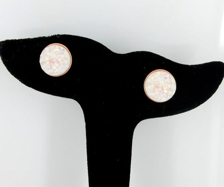 Summerfield Collection Rose Gold-tone Faux Druzy Stone Stud Earrings 12mm (White)