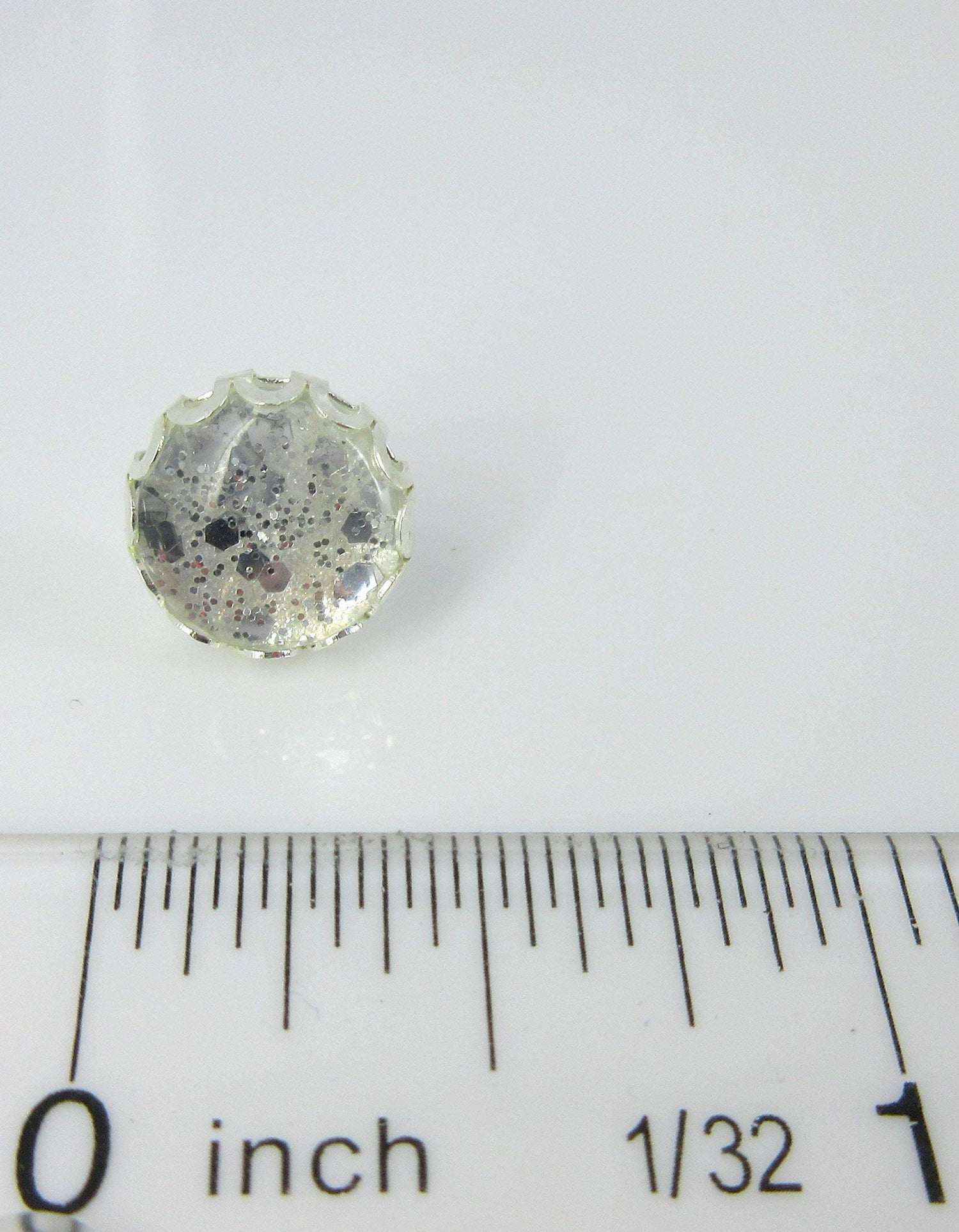 Silver-tone Glitter Glass Stud Earrings Hand-painted 10mm