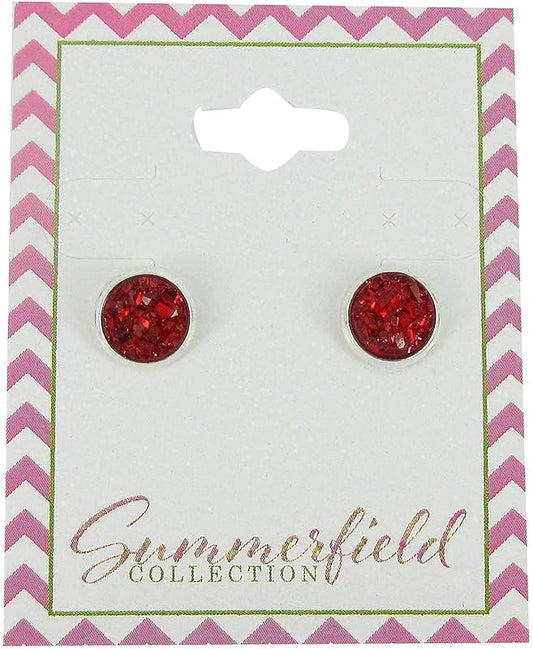 Summerfield Collection Silver-tone Faux Druzy Stone Stud Earrings 8mm (Red)