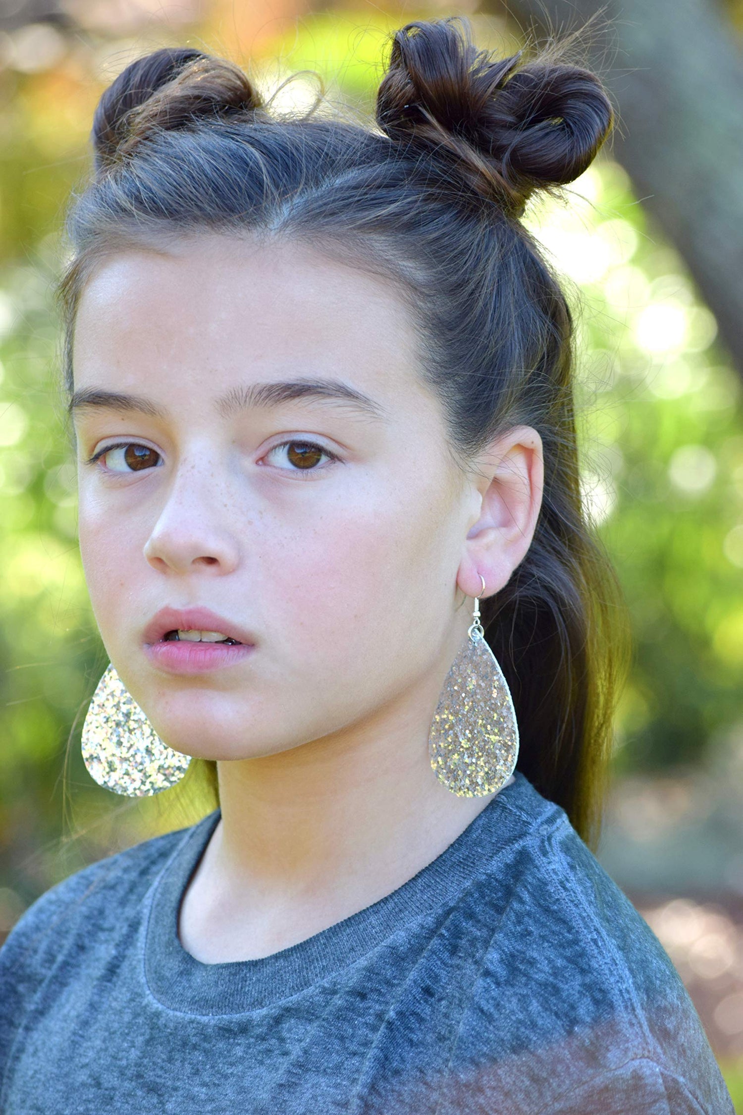 Silver Glitter Faux Leather Large Teardrop Dangle Earrings