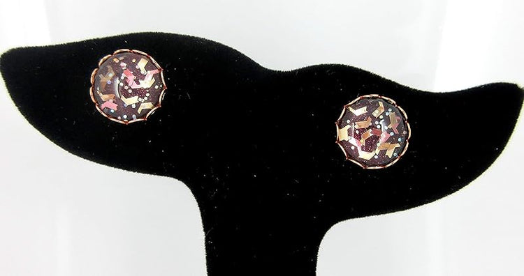 Summerfield Collection Rose Gold-tone Chevron Flake Glitter Glass Stud Earrings 12mm Hand-painted