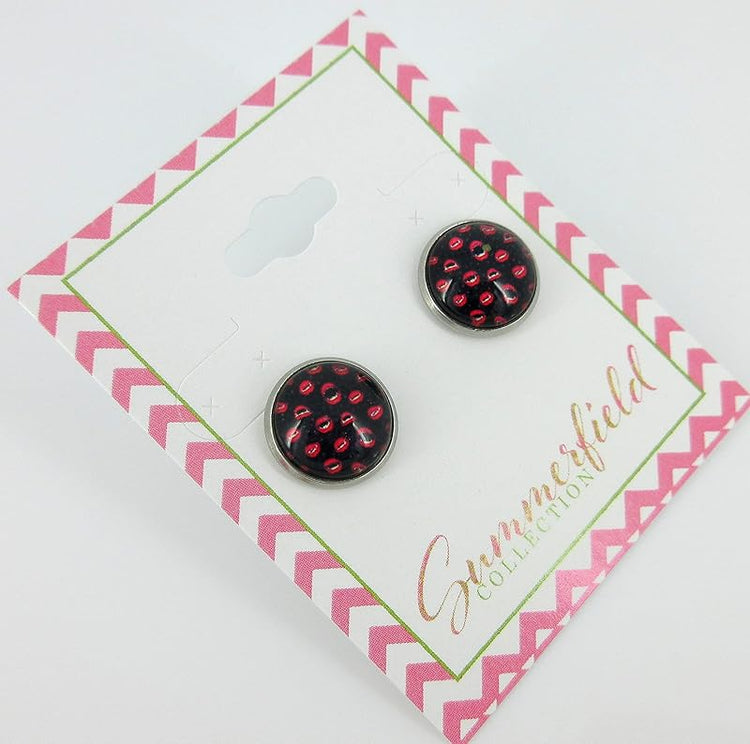 Summerfield Collection Stainless Steel Halloween Printed Glass Stud Earrings 12mm (Vampire Kisses)
