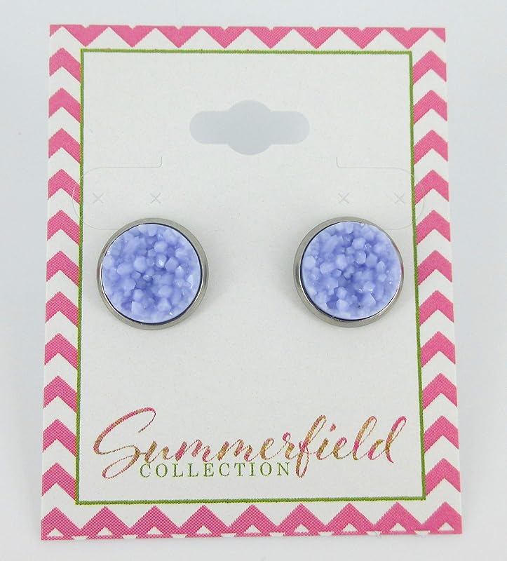Summerfield Collection Stainless Steel Purple Faux Druzy Stone Stud Earrings 12mm (Periwinkle)