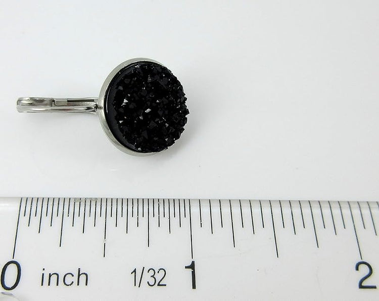Summerfield Collection Stainless Steel Faux Druzy Stone Lever-back Drop Earrings 14mm (Black)