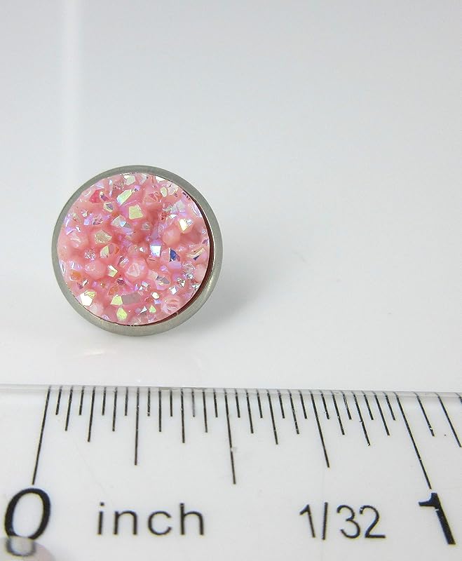 Summerfield Collection Duo Stud Earrings Stainless Steel Faux Druzy Stone 12mm Set (Pink and Blue AB)