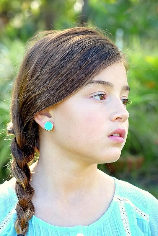 Summerfield Collection Trio Silver-tone Stud Earrings Aqua Blue Faux Druzy Stone Mermaid Scale Glitter Resin Set