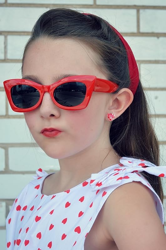 Summerfield Collection Silver-tone White and Fiery Red Glitter Glass Heart Stud Earrings Hand-painted