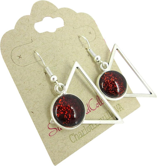 Summerfield Collection Antiqued Silver-tone Black and Color-shifting Red Glitter Glass Dangle Earrings Hand-painted