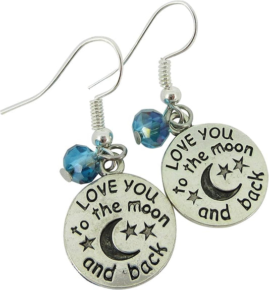 Summerfield Collection Antiqued Silver-tone Love You to the Moon and Back Charm Dangle Earrings