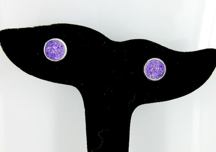 Summerfield Collection Trio Silver-tone Stud Earrings 8mm Faux Druzy Stone Set (Pastel Green/Purple/Pink)