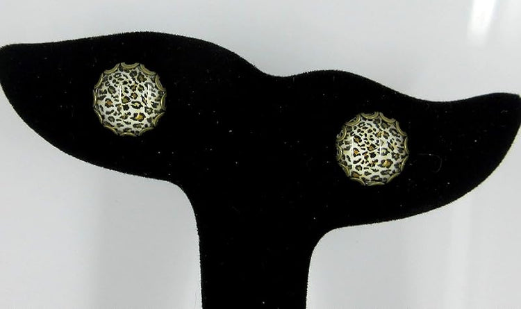 Summerfield Collection Antiqued Gold-tone Animal Print Glass Stud Earrings 12mm