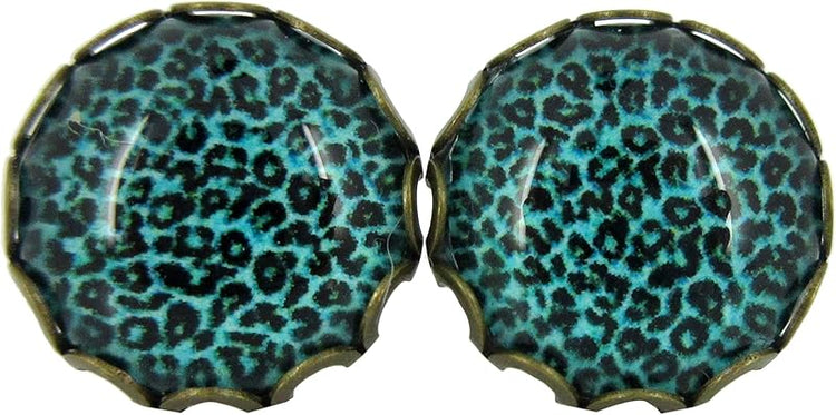 Summerfield Collection Antiqued Gold-tone Animal Print Glass Stud Earrings 12mm (Aqua Blue)