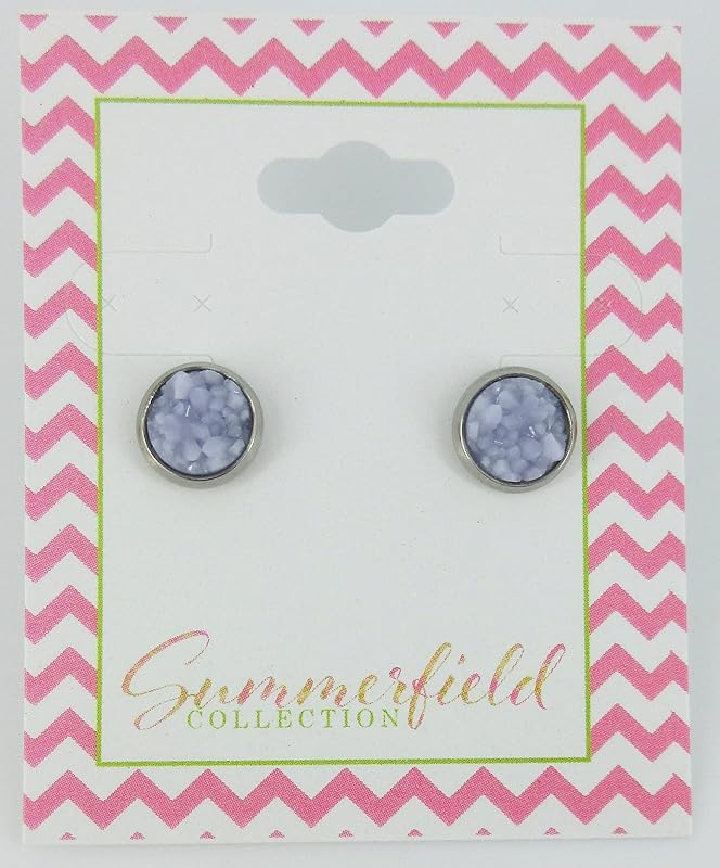 Summerfield Collection Stainless Steel Matte Faux Druzy Stone Stud Earrings 8mm (Periwinkle)