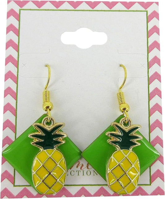 Summerfield Collection Gold-tone Green Enamel Pineapple Charm Dangle Earrings