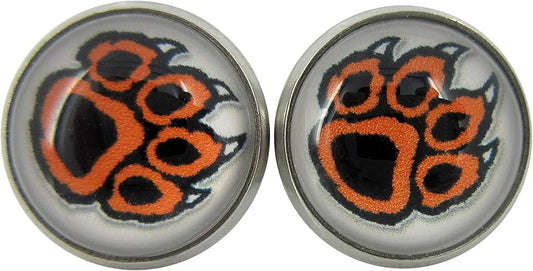 Summerfield Collection Stainless Steel Orange and Black Paw Print Glass Stud Earrings 12mm