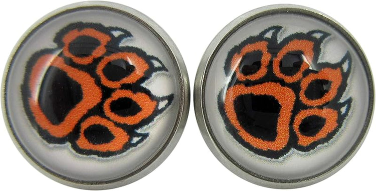 Summerfield Collection Stainless Steel Orange and Black Paw Print Glass Stud Earrings 12mm